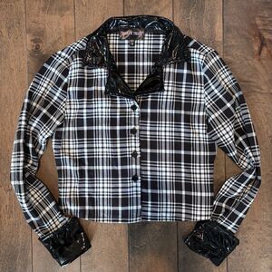Dolls Kill Plaid Faux Patent Leather Top Size Small Goth Punk Grunge Halloween